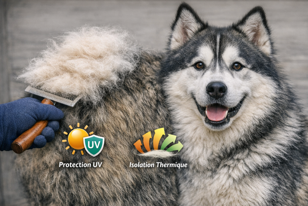 Débourrage du sous-poil d’un chien pour le préparer à la chaleur estivale