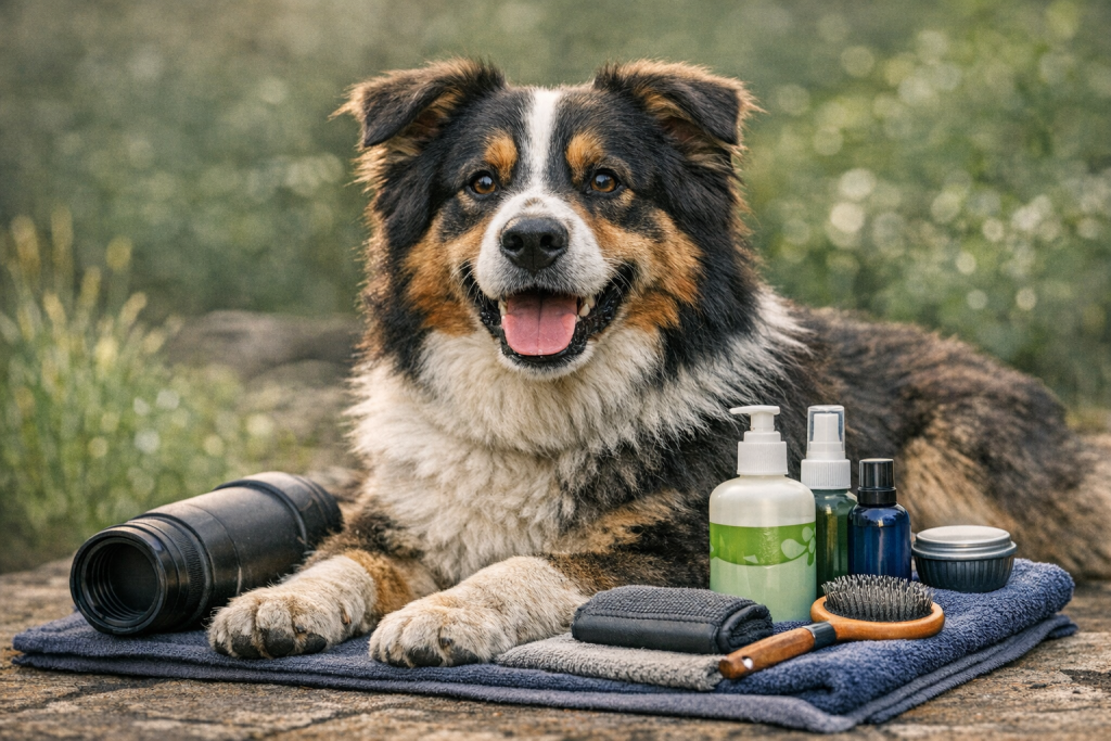 Chien toiletté avec produits adaptés pour l’été